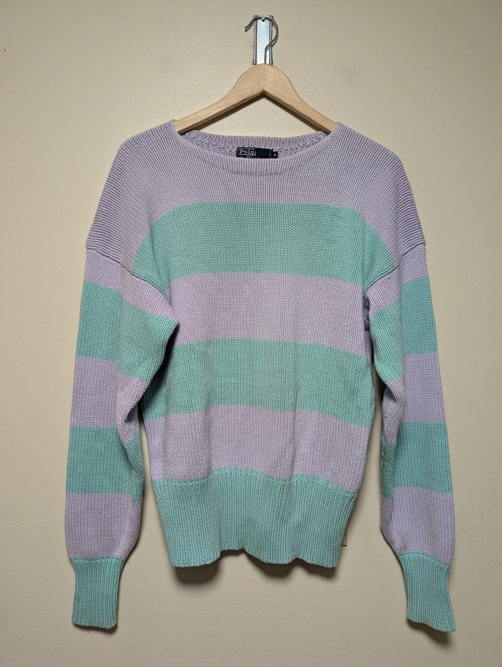 Polo by Ralph Lauren Cotton Striped Sweater Size M Lavender Mint
